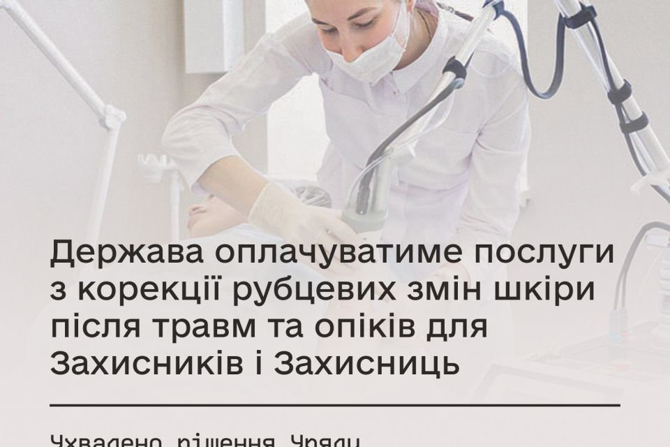 Держава оплачуватиме послуги з корекції рубцевих змін шкіри після травм та опіків для Захисників і Захисниць