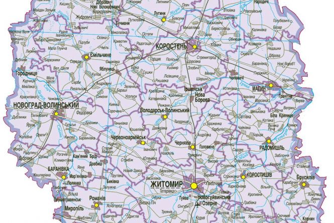 Карта житомирской области подробная с мелкими населенными пунктами