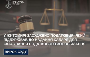 У Житомирі засуджено податківця, який підбурював до надання хабаря для скасування податкового зобов’язання
