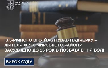 Із 5-річного віку ґвалтував падчерку – жителя Житомирського району засуджено до 15 років позбавлення волі