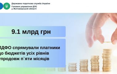 На Житомирщині надходження податку на доходи фізичних осіб склали понад 9,1 млрд гривень