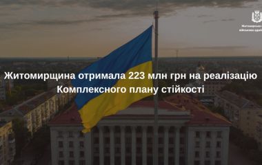 Житомирщина отримала 223 млн грн на реалізацію Комплексного плану стійкості