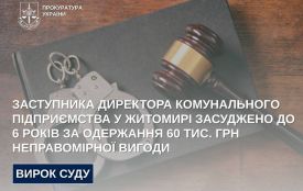 Заступника директора комунального підприємства у Житомирі засуджено до 6 років за одержання 60 тис. грн неправомірної вигоди