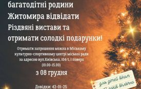 Дітей з багатодітних родин Житомира запрошують на святкові вистави з подарунками