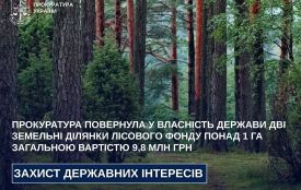 Прокуратура повернула у власність держави дві земельні ділянки лісового фонду понад 1 га загальною вартістю 9,8 млн грн
