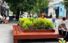 На Михайлівській знову встановили лавочки з озелененням. ФОТО