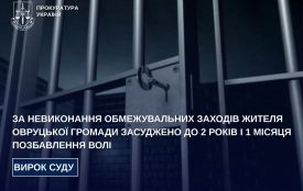 За невиконання обмежувальних заходів жителя Овруцької громади засуджено до 2 років і 1 місяця позбавлення волі