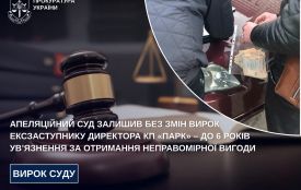 Апеляційний суд залишив без змін вирок ексзаступнику директора КП «Парк» – до 6 років ув’язнення за отримання неправомірної вигоди