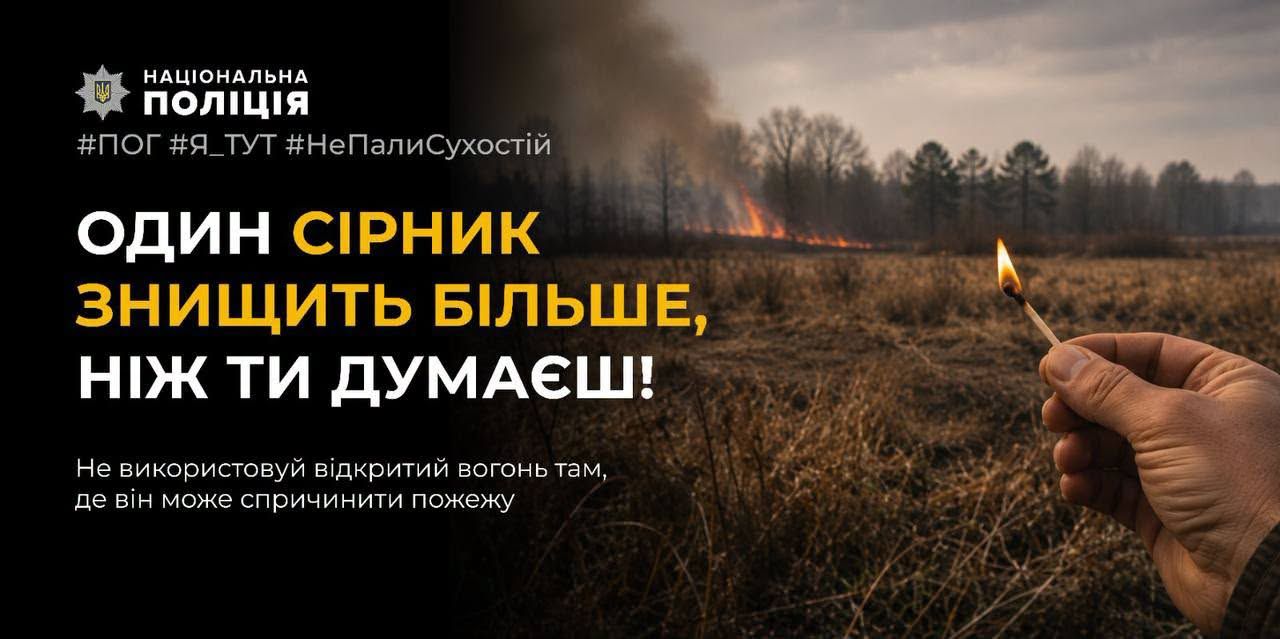 Прибирайте безпечно: поліцейські Житомира нагадують про заборону спалювання сухої рослинності