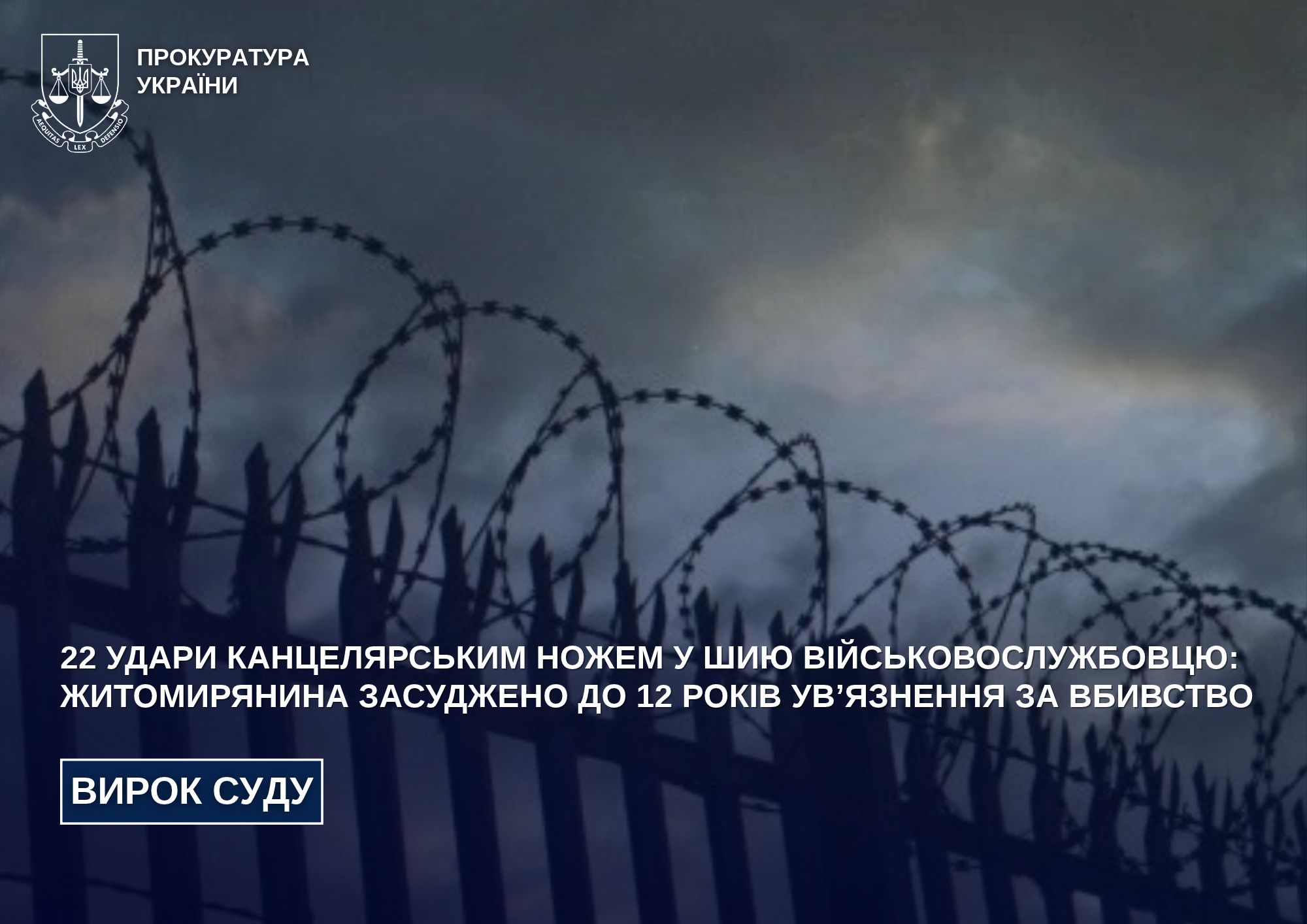 22 удари канцелярським ножем у шию військовослужбовцю: житомирянина засуджено до 12 років ув’язнення за вбивство